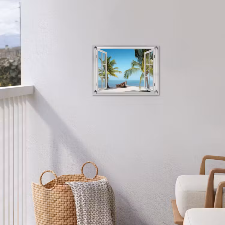 Uitzicht op Tropisch Strand met Boot tuinposter los doek klein -sfeer8