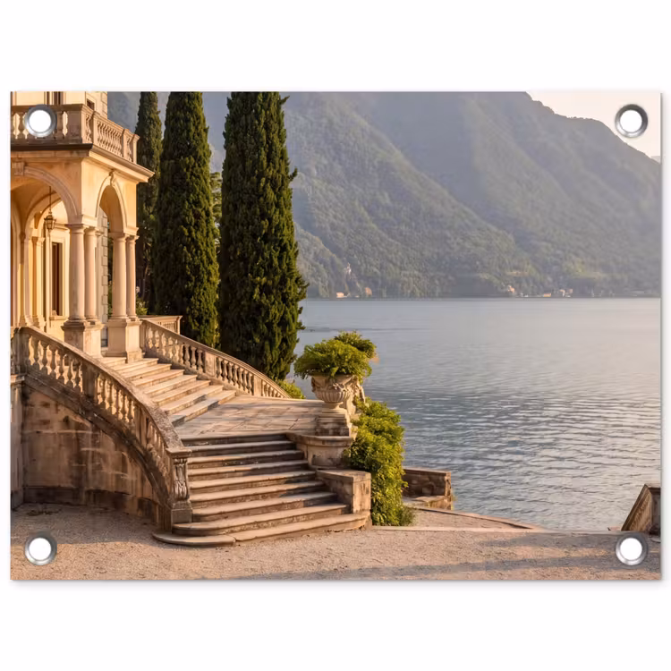 Garden Poster - Villa - Water - Stairs - Villa - water -trappen tuinposter los doek klein