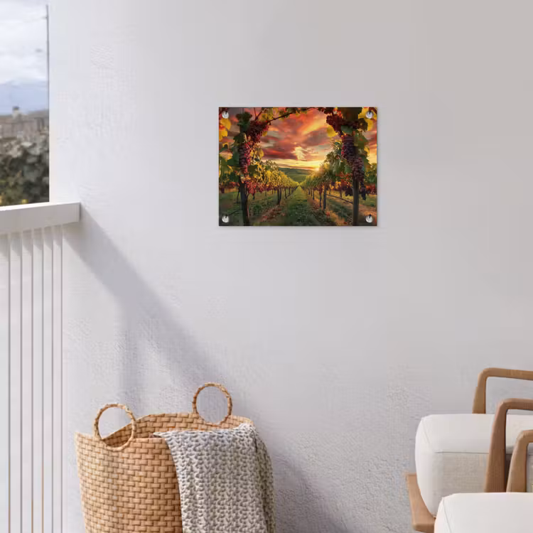 Wijngaard - Druiven - Zonsondergang tuinposter los doek klein -sfeer8