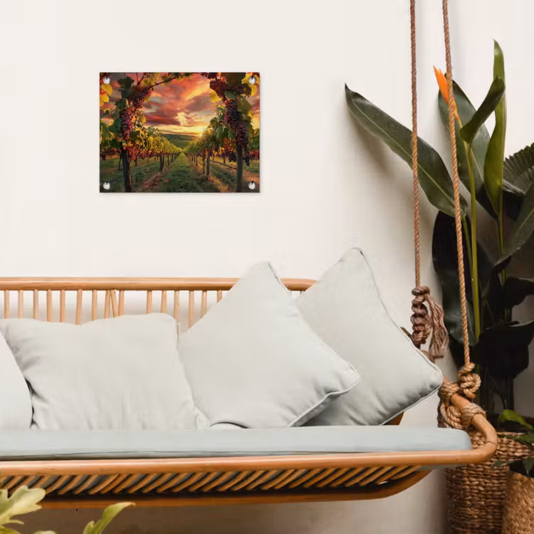 Wijngaard - Druiven - Zonsondergang tuinposter los doek klein -sfeer7