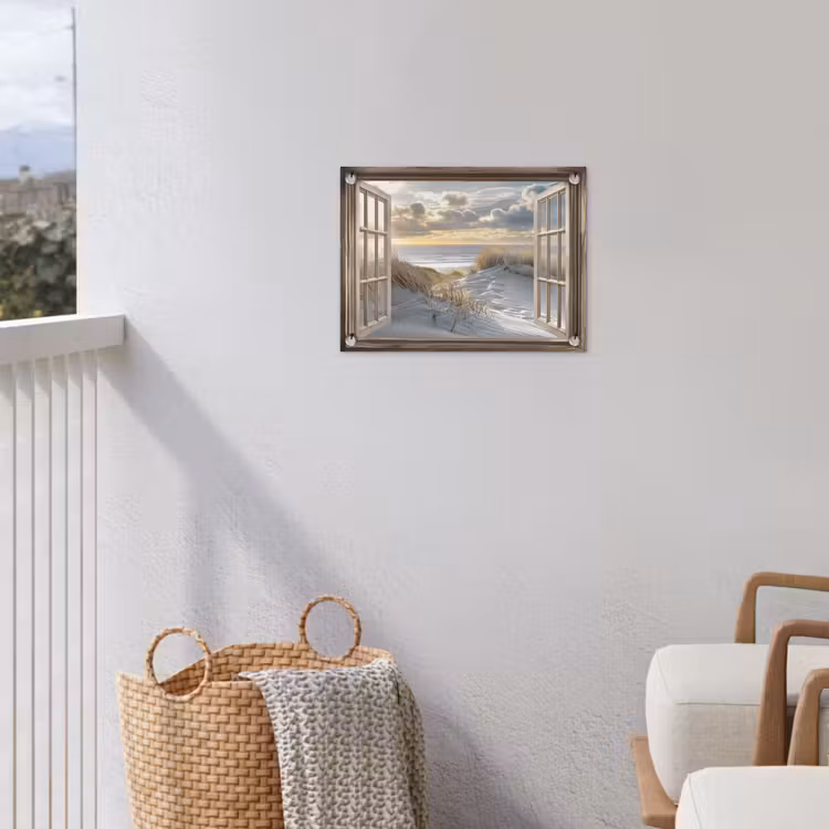 Doorkijk - Strand - Duinen - Zee - Natuur tuinposter los doek klein -sfeer8