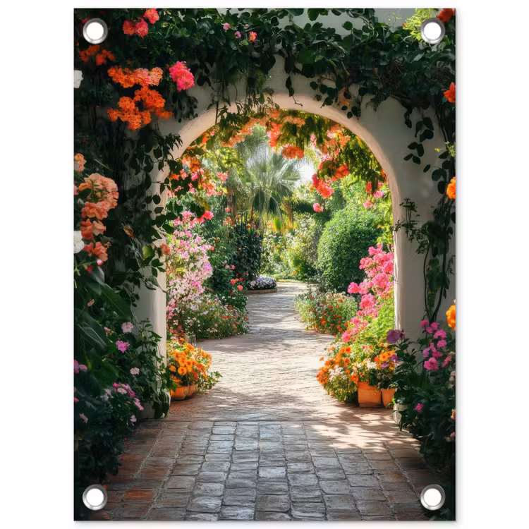 Doorkijk - Bloemen - Natuur - Bloementuin tuinposter los doek klein -3d