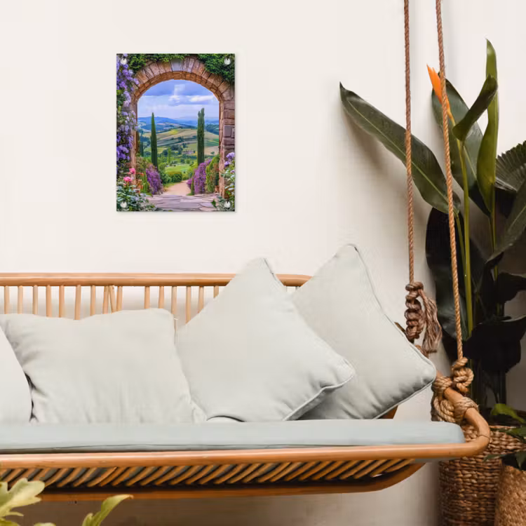 Doorkijk - Toscane - Landschap - Poort tuinposter los doek klein -sfeer7