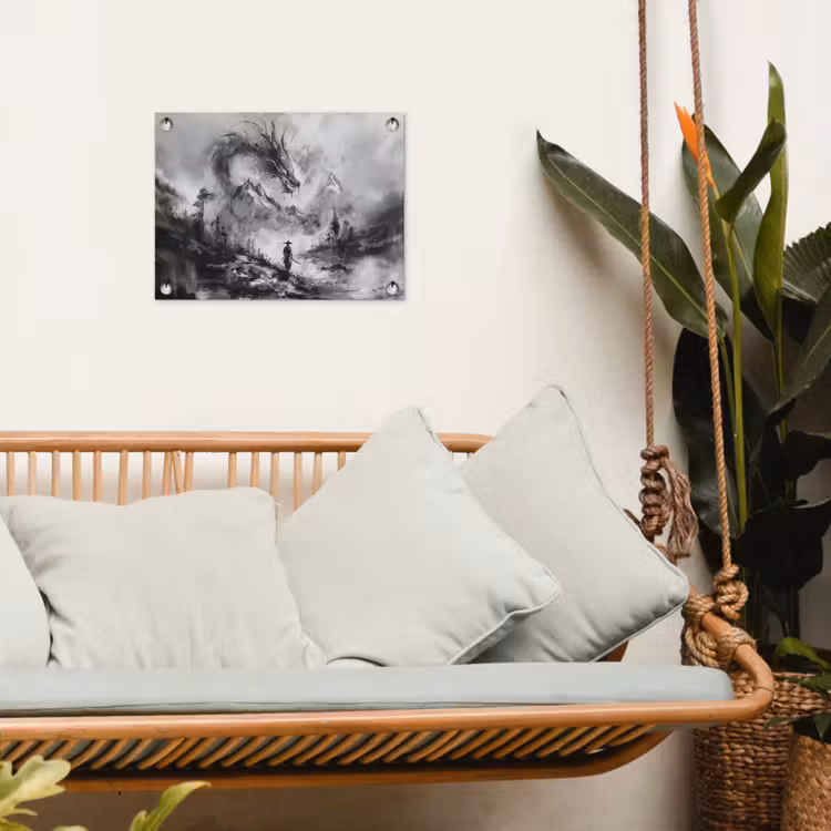 Krijger - Draak - Grijs tuinposter los doek klein -sfeer7