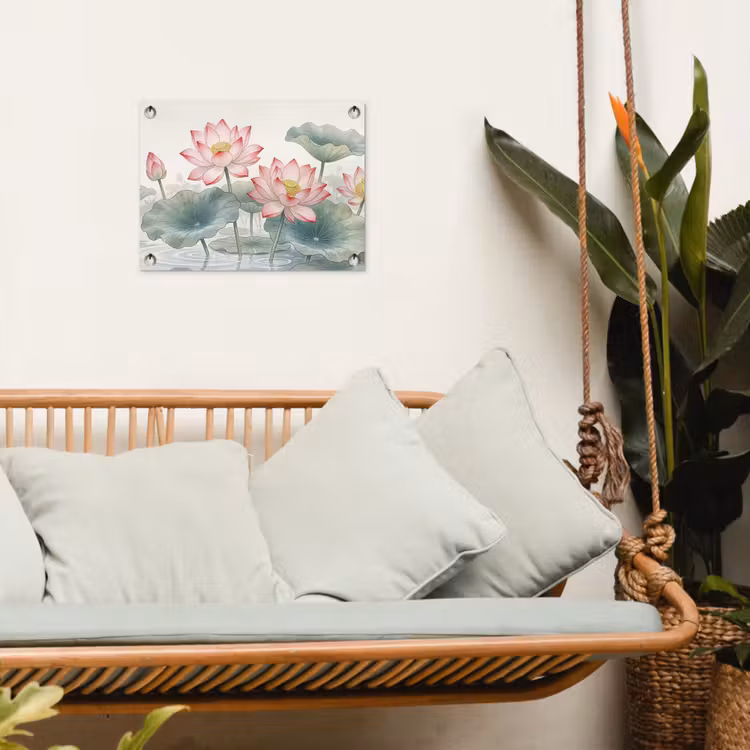 Aquarel - Lotusbloemen - Kleurrijk tuinposter los doek klein -sfeer7