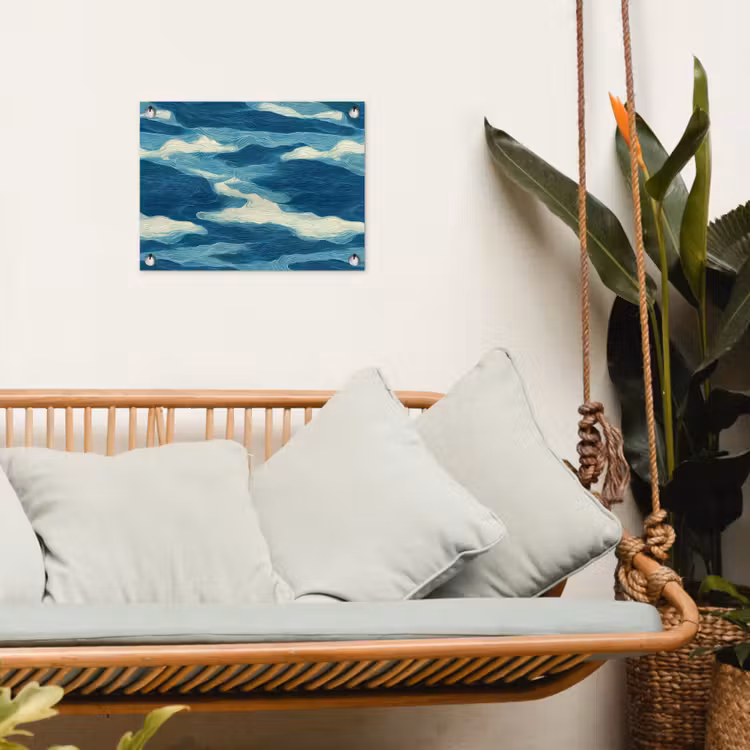 Golven - Abstract - Patroon - Blauw - Wit tuinposter los doek klein 239 -sfeer7