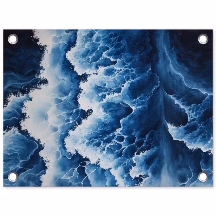 Golven - Blauw - Schuim tuinposter los doek klein -3d