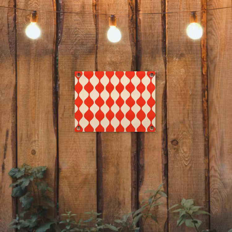 Golvend patroon - Retro - Rood - Beige tuinposter los doek klein 239 -sfeer1
