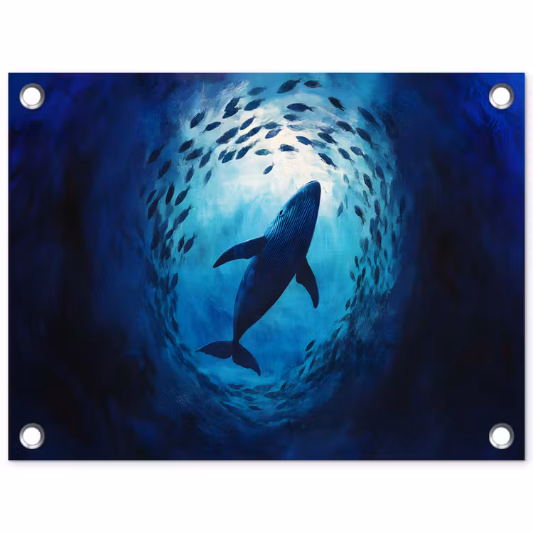 Walvis - Vissen - Donkerblauw tuinposter los doek klein -3d