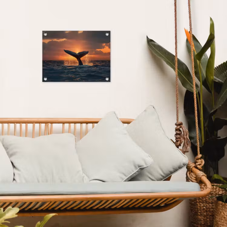 Walvis staart - Water - Zonsondergang tuinposter los doek klein -sfeer7
