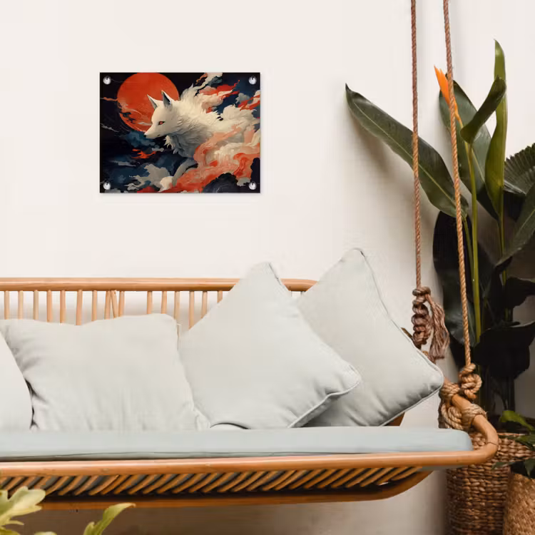 Witte vos - wolken - maan tuinposter los doek klein -sfeer7