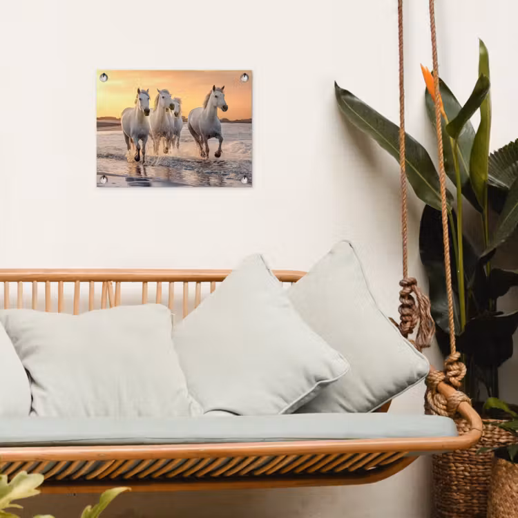 Witte paarden galopperen langs de kust tuinposter los doek klein -sfeer7