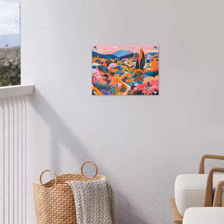 Witte bergtop - Modern - Kleurrijk tuinposter los doek klein -sfeer8