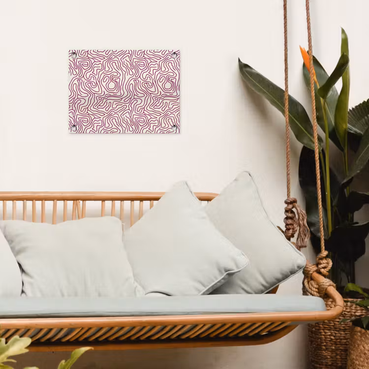 Kronkelende lijn - Magenta - Crème tuinposter los doek klein 239 -sfeer7