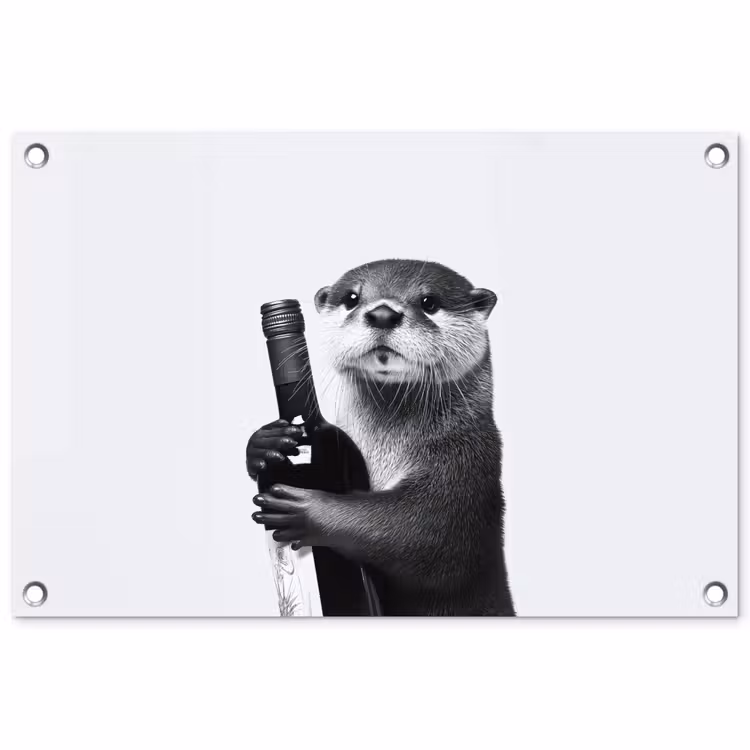 Wijnfles - Otter - Zwart tuinposter los doek klein -3d