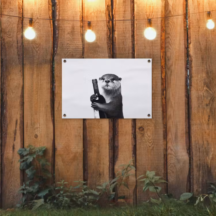 Wijnfles - Otter - Zwart tuinposter los doek klein -sfeer1