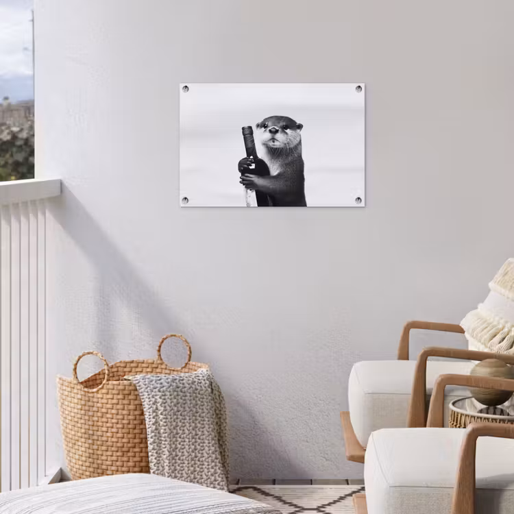 Wijnfles - Otter - Zwart tuinposter los doek klein -sfeer8