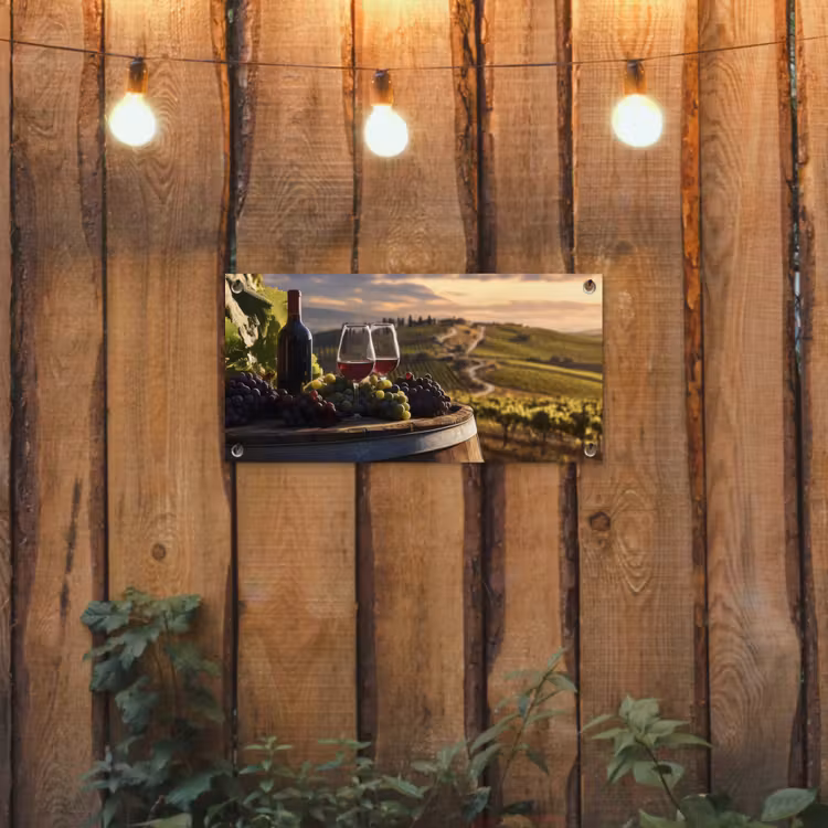 Wijn - Druiven - Heuvels - Landschap tuinposter los doek klein -sfeer1