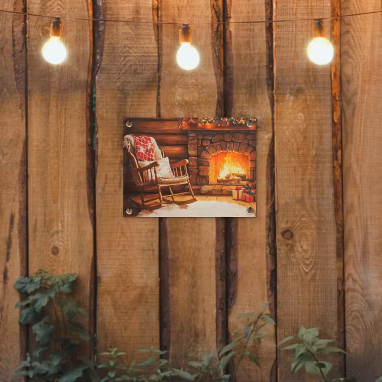 Winter - Kerst - Huis - Openhaard tuinposter los doek klein -sfeer1
