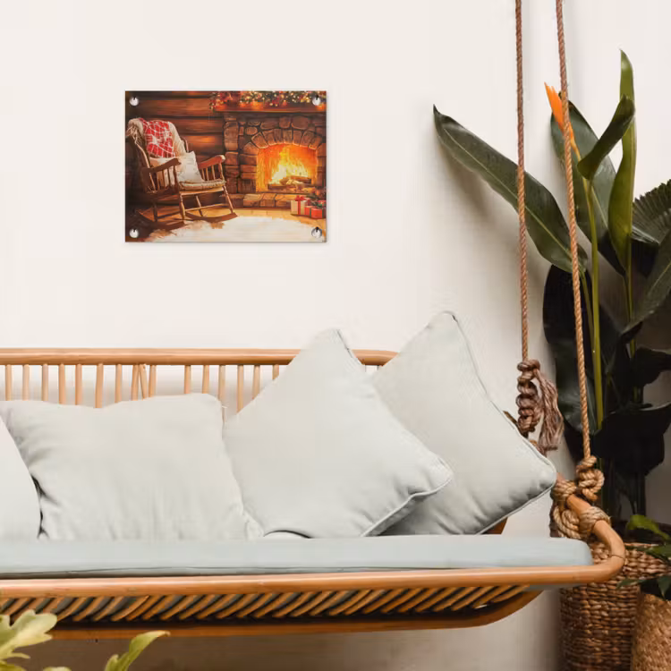 Winter - Kerst - Huis - Openhaard tuinposter los doek klein -sfeer7