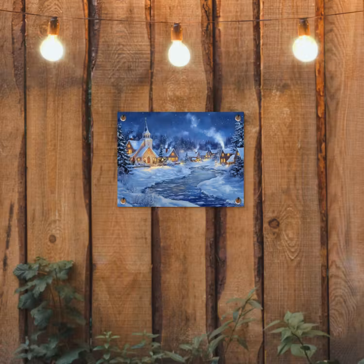 Winteravond - Kerstdorp - Donker tuinposter los doek klein -sfeer1