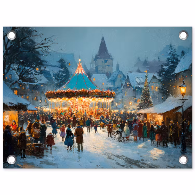 Winterkermis - Dorp - Kleurrijk tuinposter los doek klein -3d