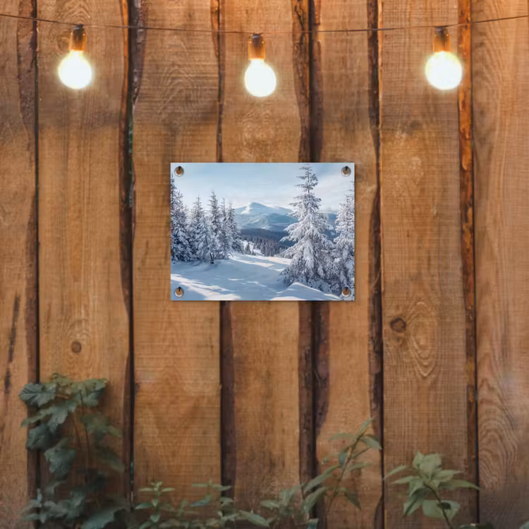 Winterlandschap - Natuur - Berg - Bomen - Sneeuw tuinposter los doek klein -sfeer1