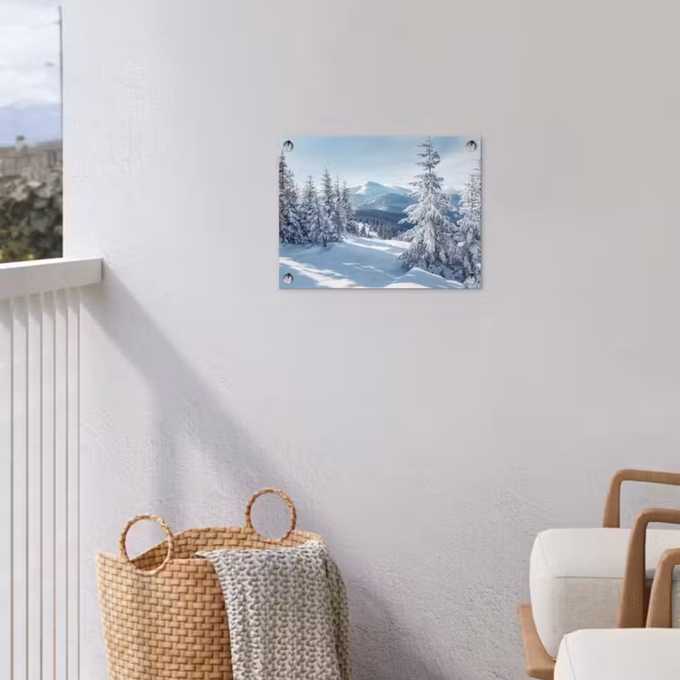 Winterlandschap - Natuur - Berg - Bomen - Sneeuw tuinposter los doek klein -sfeer8