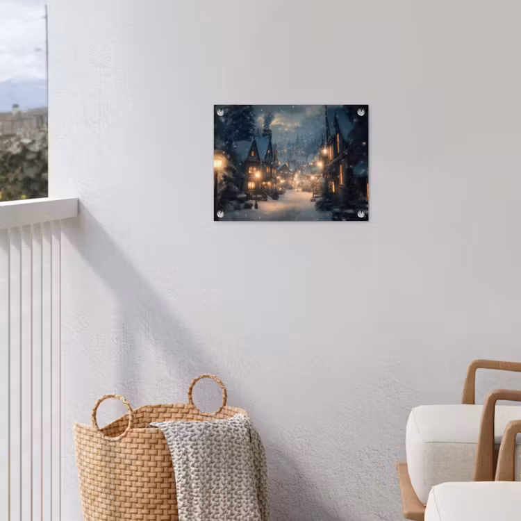 Winterdorp - Sneeuw - Donker tuinposter los doek klein -sfeer8