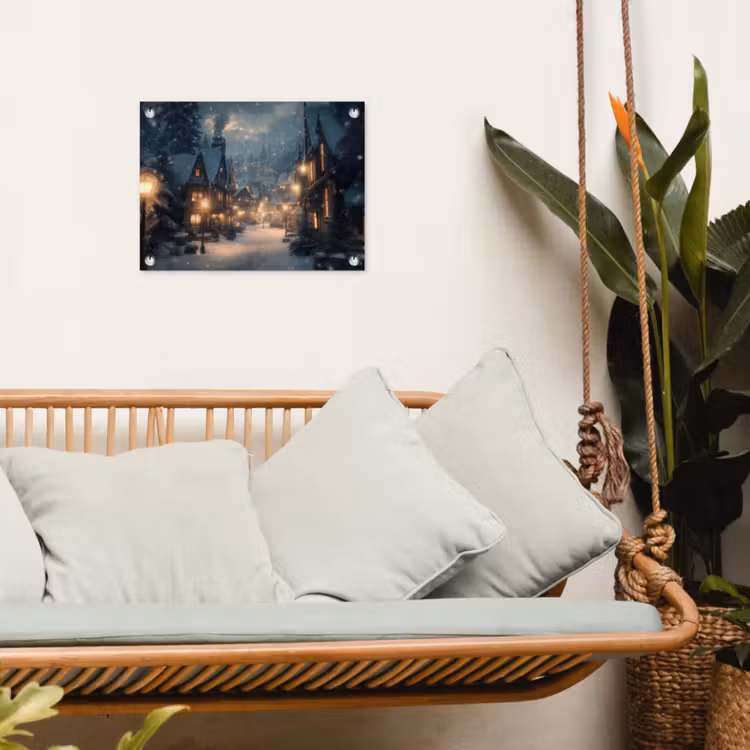 Winterdorp - Sneeuw - Donker tuinposter los doek klein -sfeer7