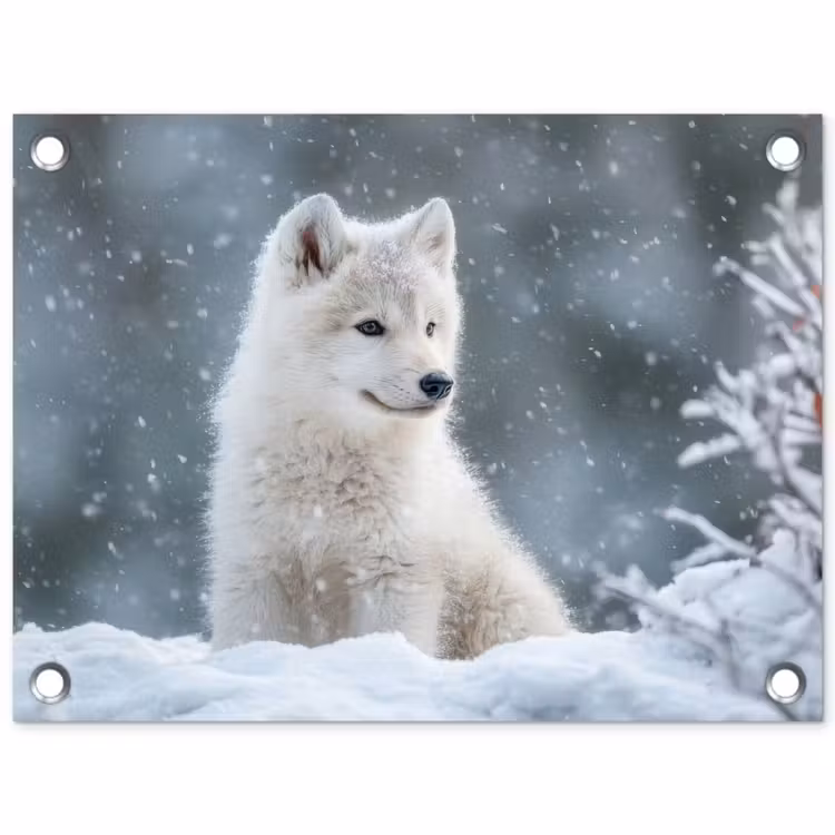 Wolf - Pup - Sneeuw tuinposter los doek klein -3d