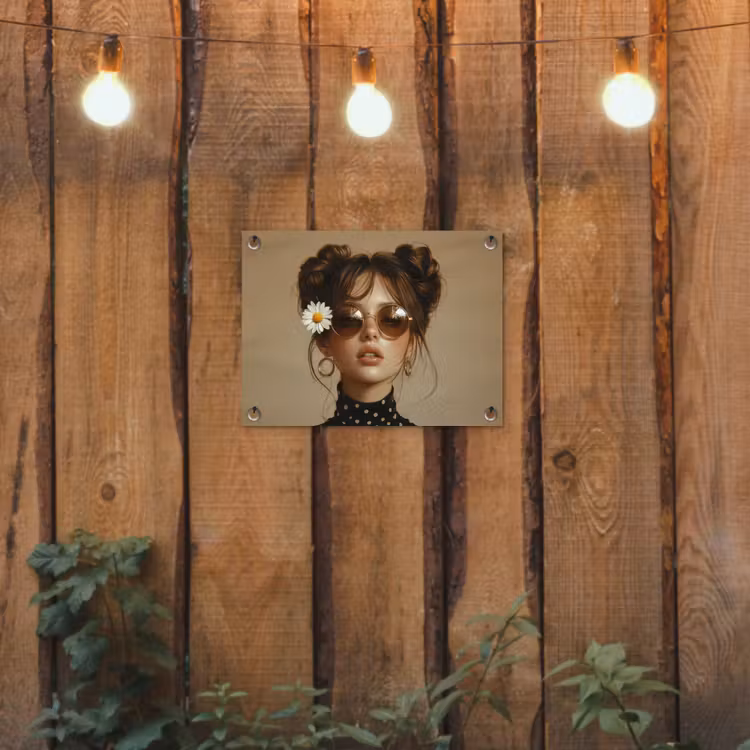 Vrouw - Beige - Bloem - Modern - Portret tuinposter los doek klein -sfeer1