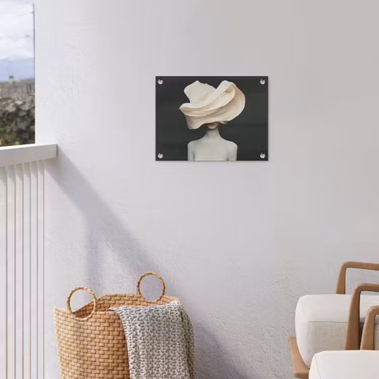 Vrouw - Beige - hoed tuinposter los doek klein -sfeer8