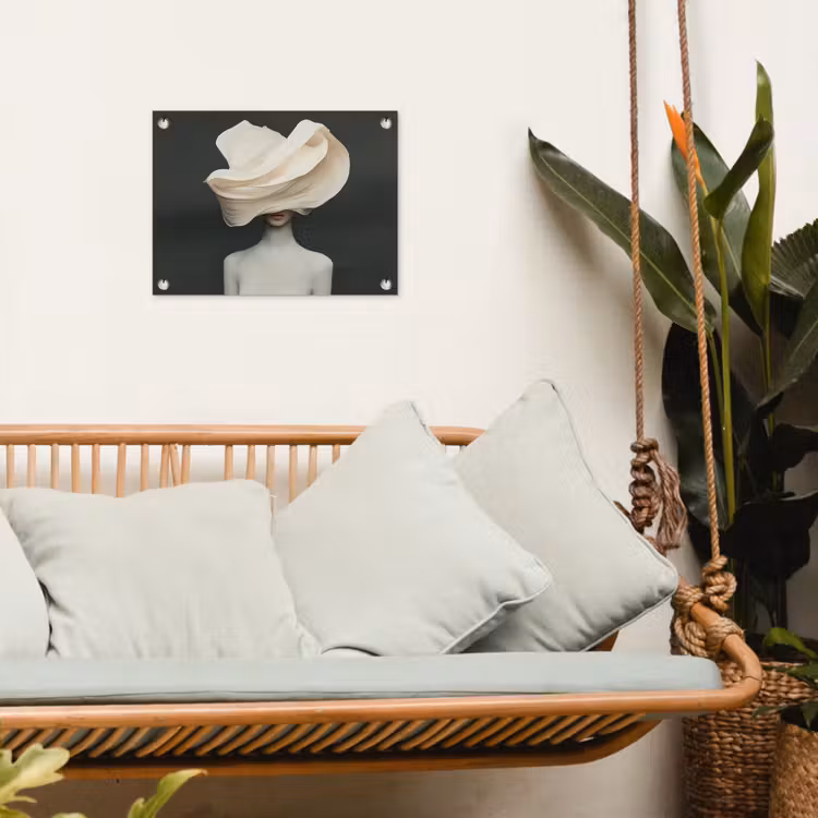 Vrouw - Beige - hoed tuinposter los doek klein -sfeer7
