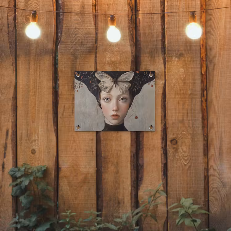 Woman - Butterfly - Art - Classic - Muted tuinposter los doek klein -sfeer1
