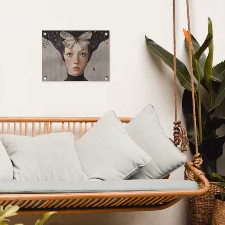 Woman - Butterfly - Art - Classic - Muted tuinposter los doek klein -sfeer7