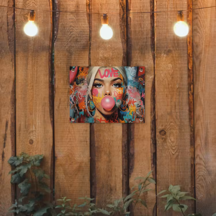 Vrouw - Kauwgom - Graffiti - Love tuinposter los doek klein -sfeer1