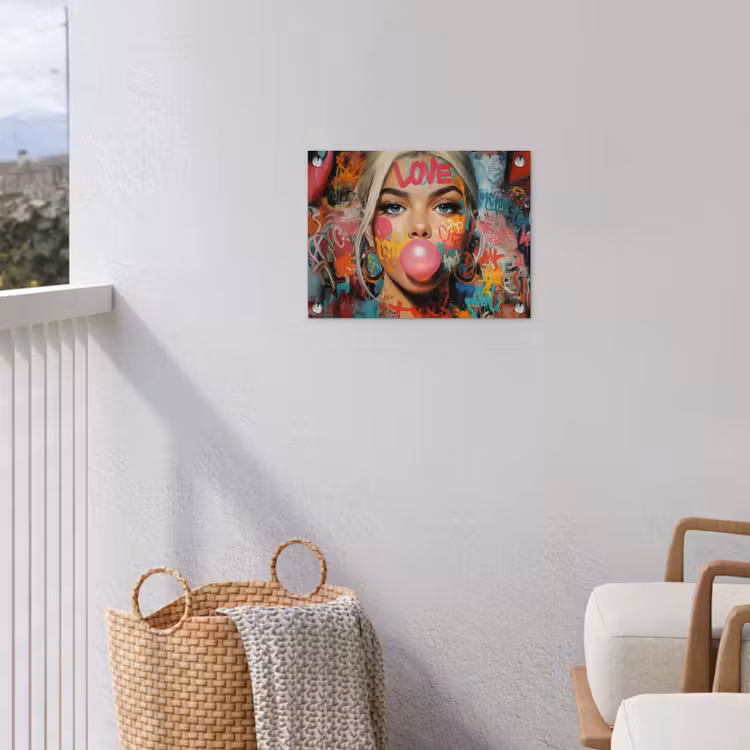 Vrouw - Kauwgom - Graffiti - Love tuinposter los doek klein -sfeer8
