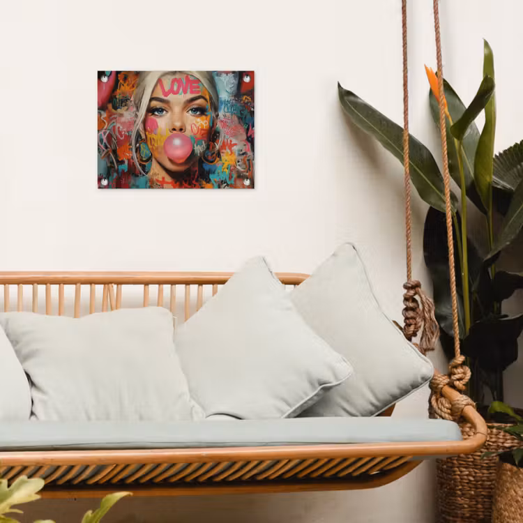 Vrouw - Kauwgom - Graffiti - Love tuinposter los doek klein -sfeer7
