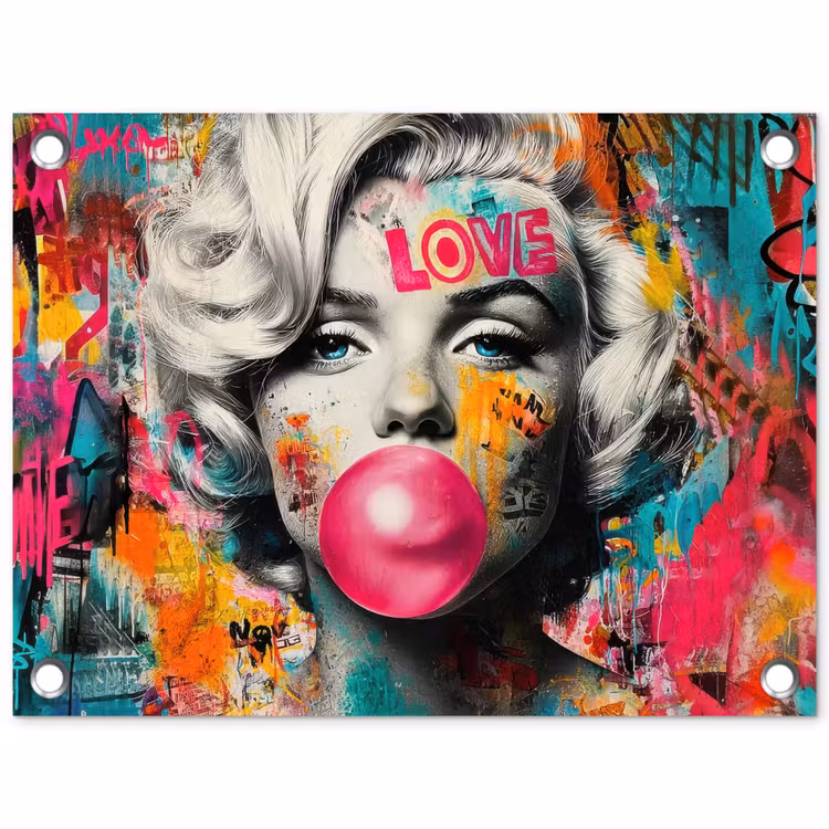 Vrouw - Kauwgom - Graffiti - Neonkleuren tuinposter los doek klein -3d