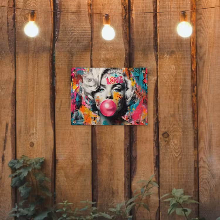 Vrouw - Kauwgom - Graffiti - Neonkleuren tuinposter los doek klein -sfeer1