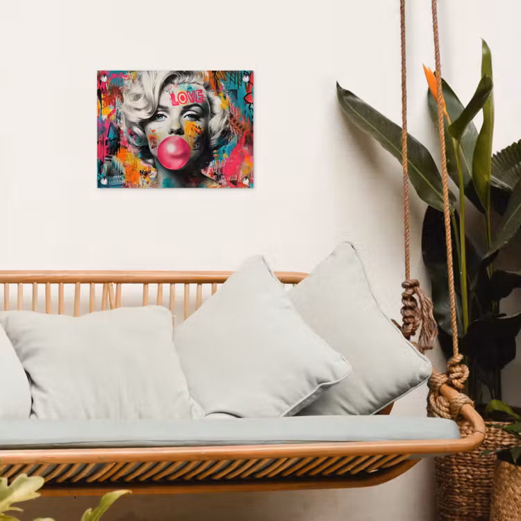 Vrouw - Kauwgom - Graffiti - Neonkleuren tuinposter los doek klein -sfeer7