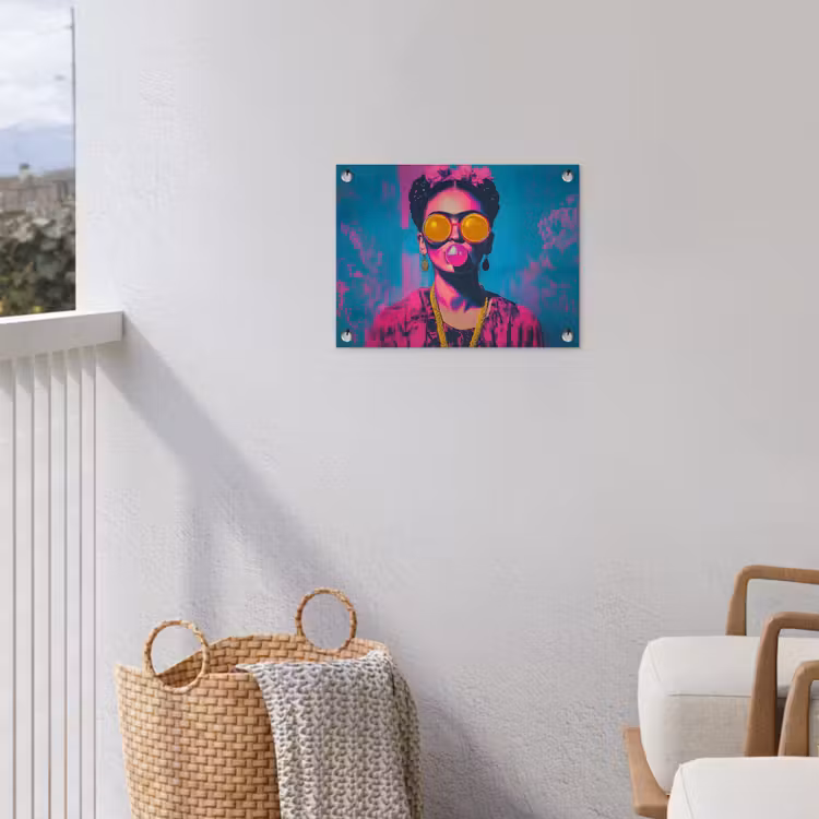 Vrouw - Kauwgom - Zonnebril - Oranje tuinposter los doek klein -sfeer8