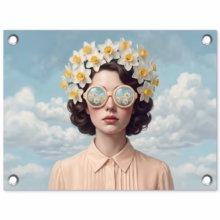 Vrouw - Narcissen - Geel tuinposter los doek klein -3d
