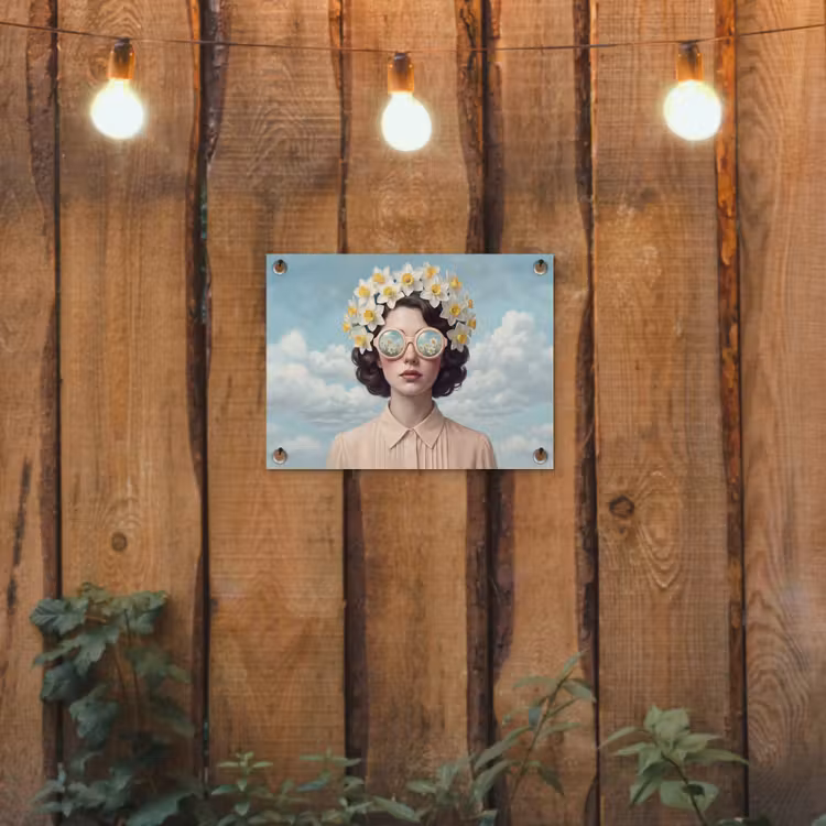 Vrouw - Narcissen - Geel tuinposter los doek klein -sfeer1