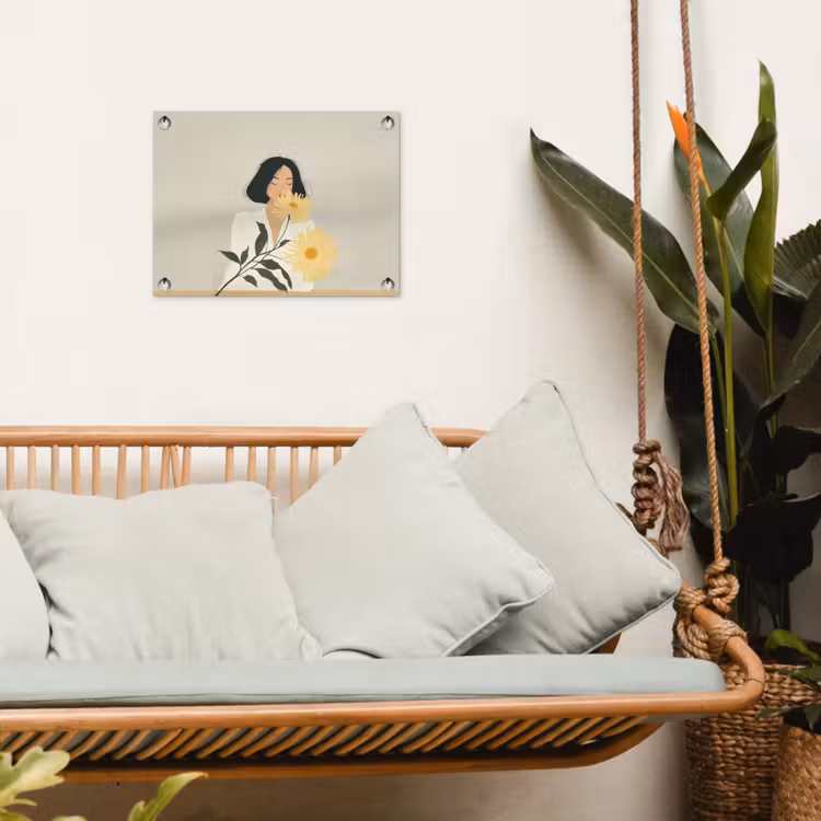 Vrouw - Bloem - Geel - Minimalistisch tuinposter los doek klein -sfeer7