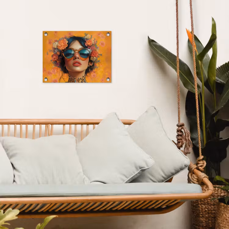 Vrouw - Bloemen - Aesthetic - Oranje tuinposter los doek klein -sfeer7