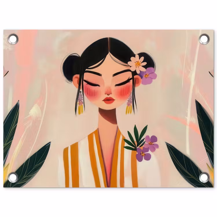 Vrouw - Bloemen - Pastel tuinposter los doek klein -3d