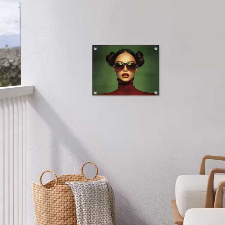 Vrouw - Groen - Bril - Aesthetic - Modern tuinposter los doek klein -sfeer8