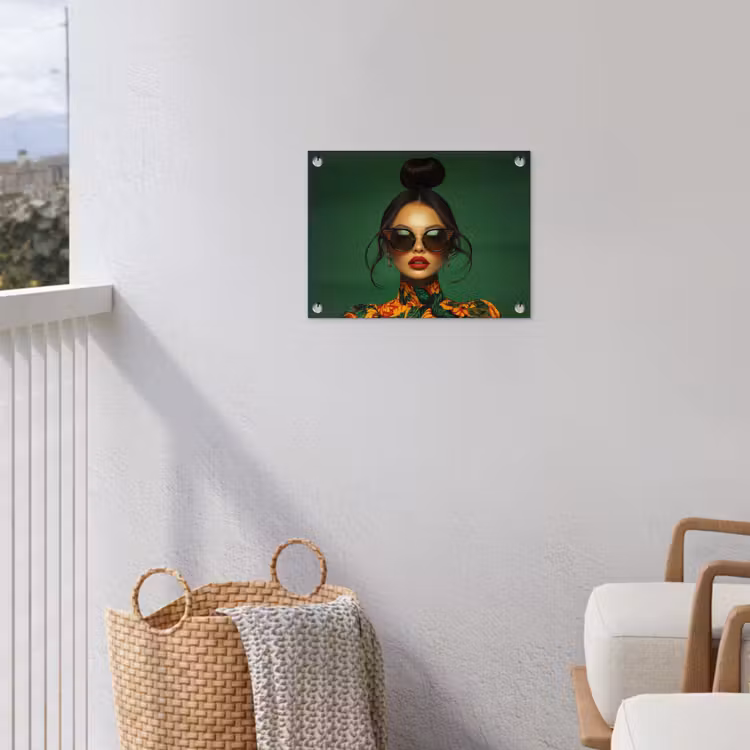 Vrouw - Groen - Modern - Bril - Abstract tuinposter los doek klein -sfeer8